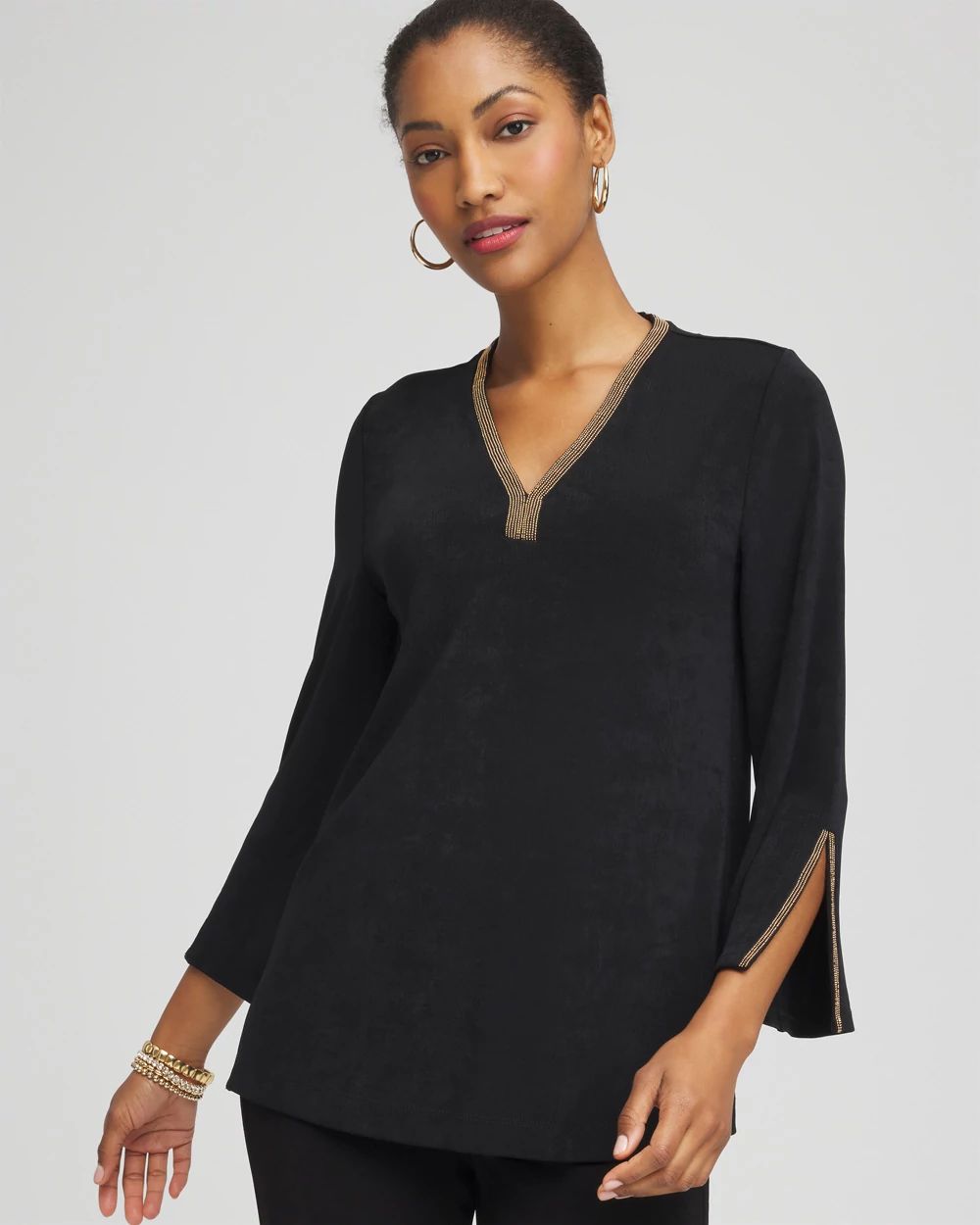 Travelers™ Embellished V-Neck Flutter Sleeve Tunic | Chico's